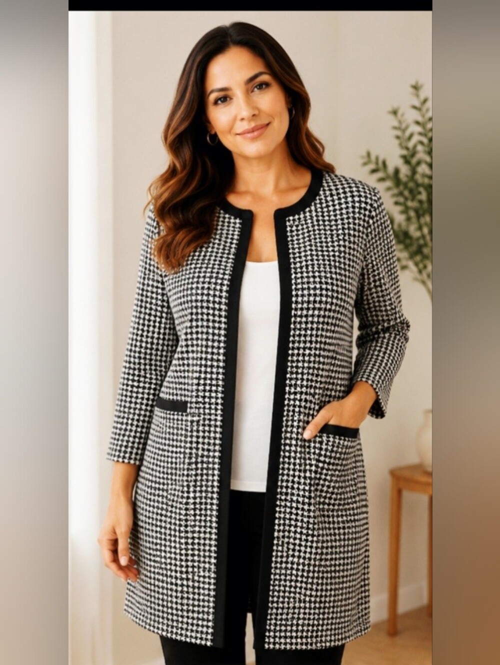 Danny & Nicole Houndstooth Open Front Jacket 6P EUC
